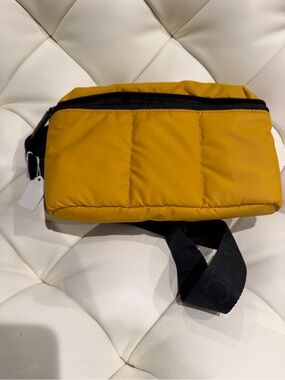 Calpak Mustard Puffer Belt Bag with Black Strap